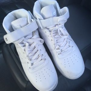 White Fila high top sneakers, size 7.